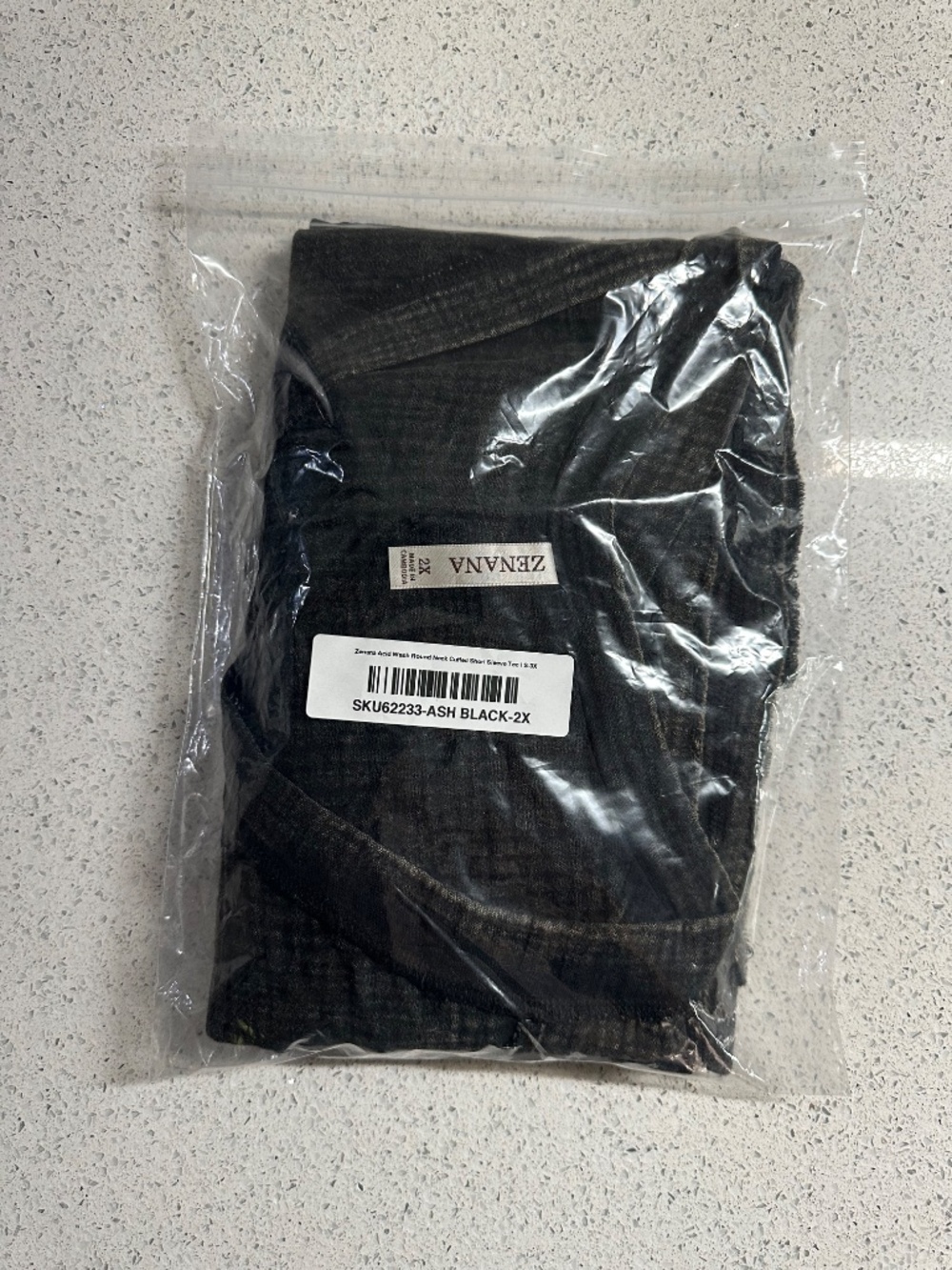 Zenana Acid Wash V-Neck Gauze Short Sleeve Tee - Ash Black - Size 2X - Picture 2 of 2